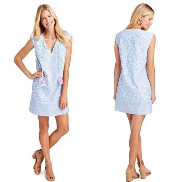 Vineyard Vines Otomi Border Tunic Dress Floral Striped V-Neck Sleeveless Mini - Picture 2 of 15